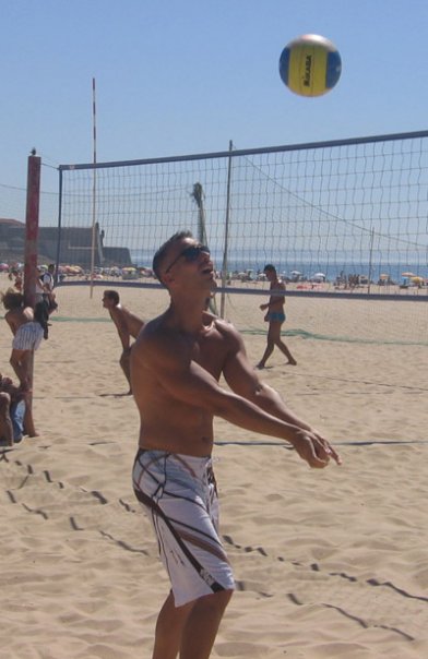 Beach volleyball action